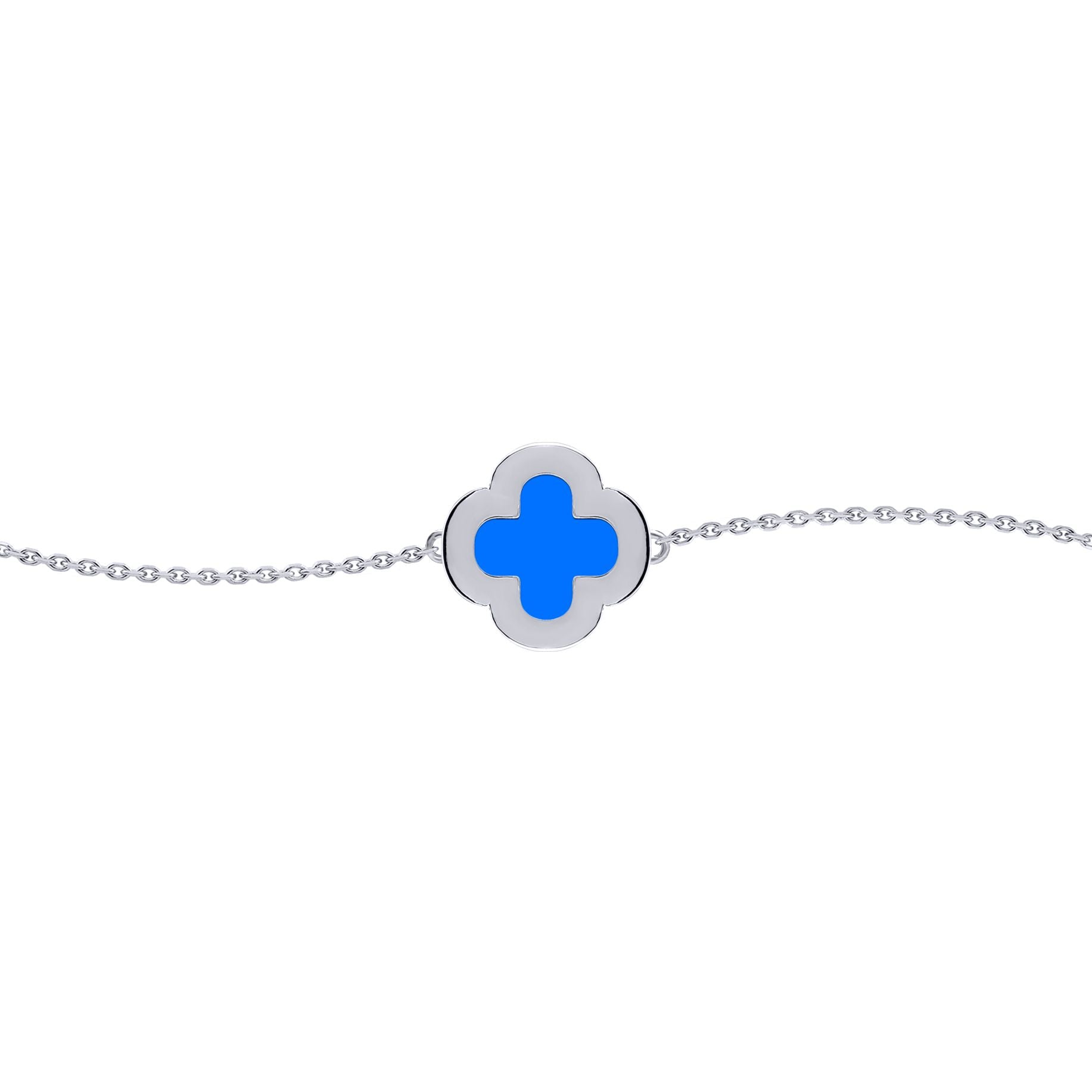 Silver  Blue Clover Agate CZ Halo Lucky Charm Bracelet 7-8.5" - ABB243