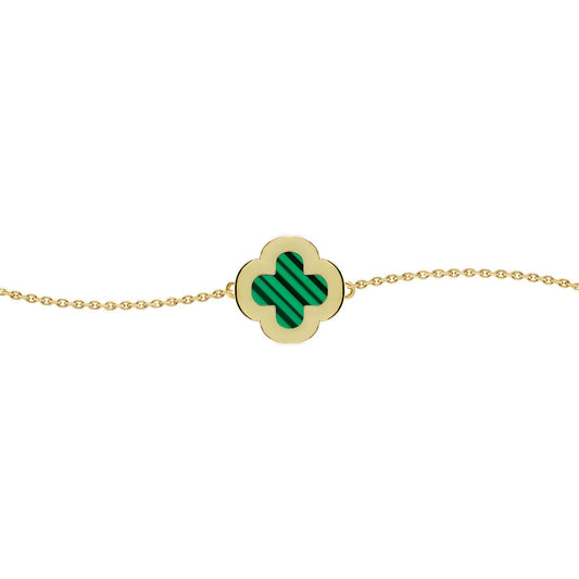 Gold-plated Silver  Clover Malachite CZ Charm Bracelet 7-8.5" - ABB244-GP