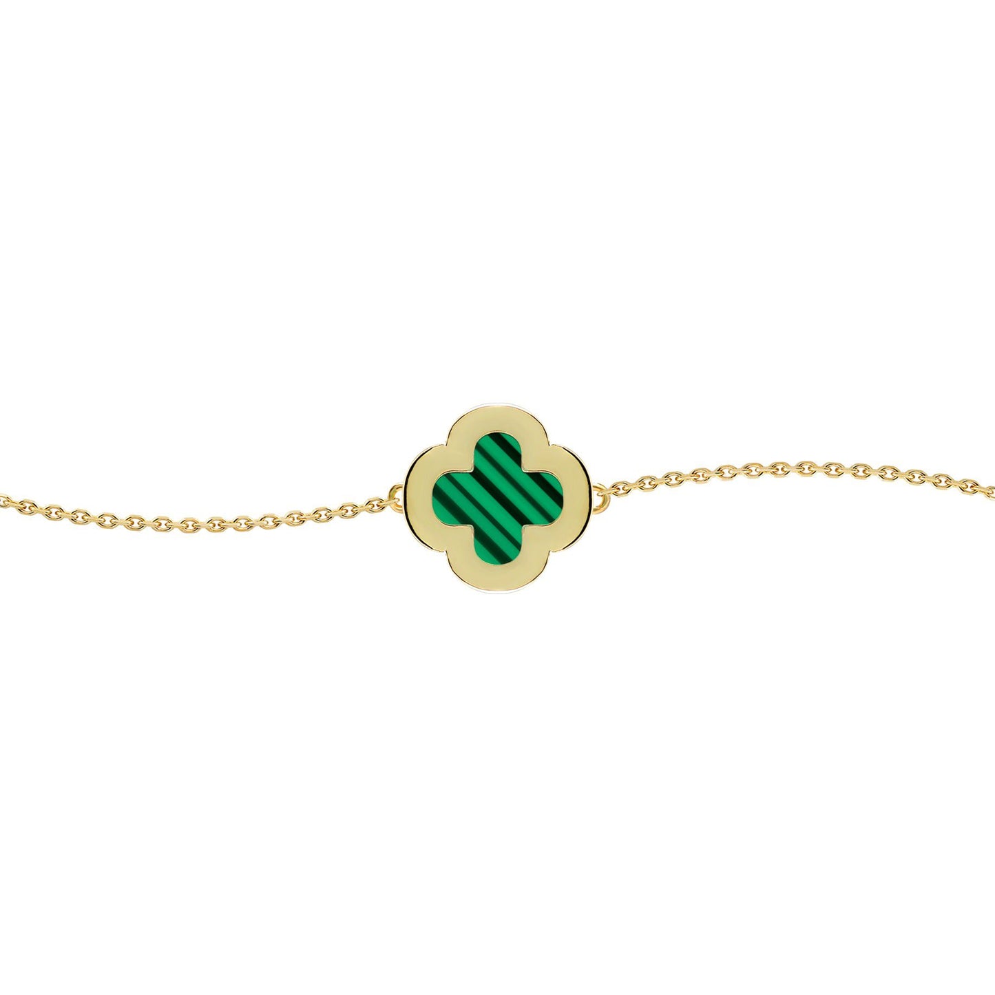 Gold-plated Silver  Clover Malachite CZ Charm Bracelet 7-8.5" - ABB244-GP