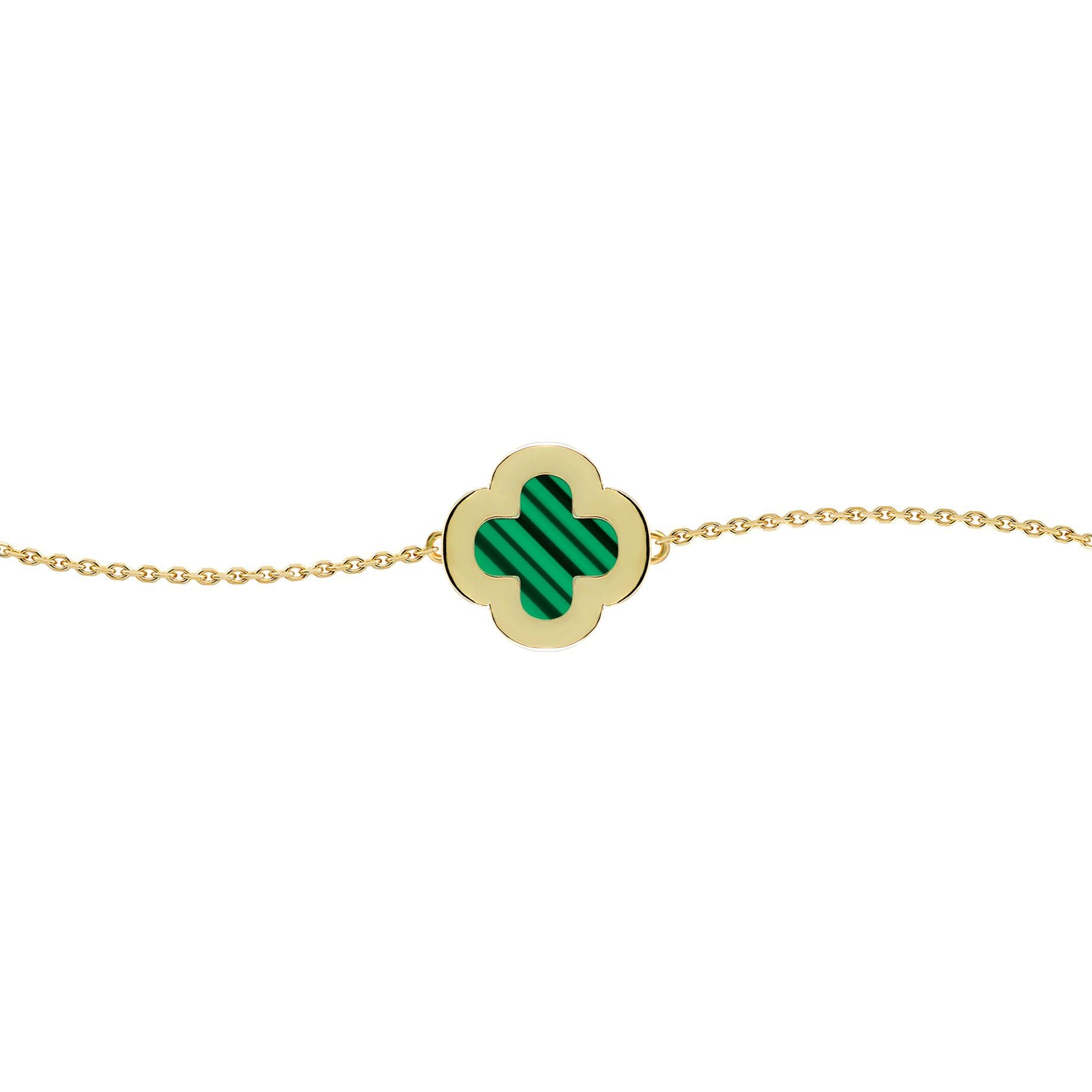 Gold-plated Silver  Clover Malachite CZ Charm Bracelet 7-8.5" - ABB244-GP