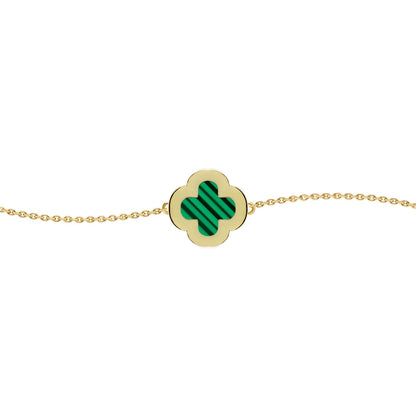 Gold-plated Silver  Clover Malachite CZ Charm Bracelet 7-8.5" - ABB244-GP