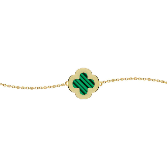 Gold-plated Silver  Clover Malachite CZ Charm Bracelet 7-8.5" - ABB244-GP