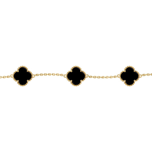 Gold-plated Silver  Clover Onyx Lucky Charm 5 Bracelet 7-8.5" - ABB245-GP