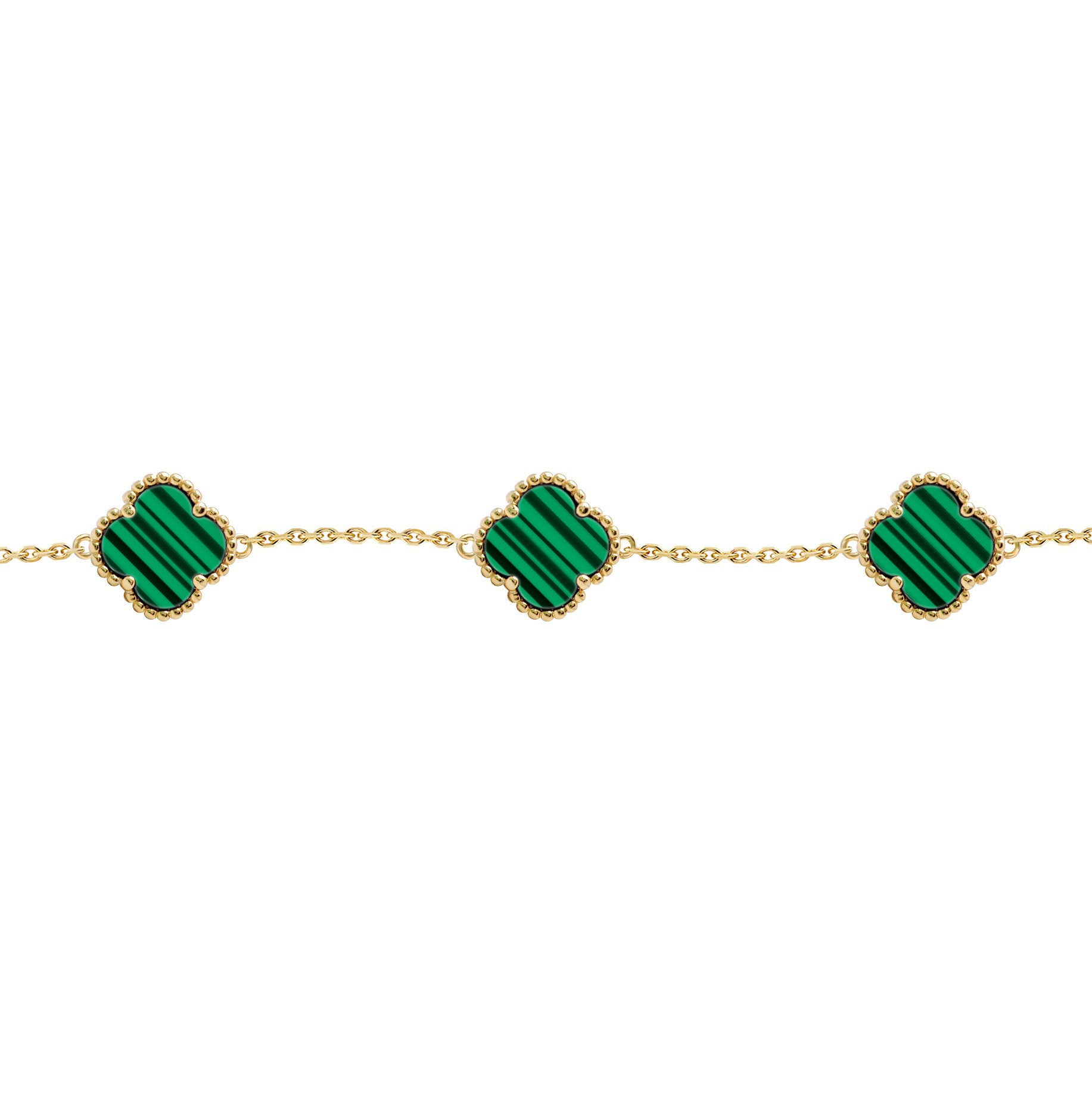 Gold-plated Silver  Clover Malachite Lucky Charm Bracelet 7-8.5" - ABB248-GP