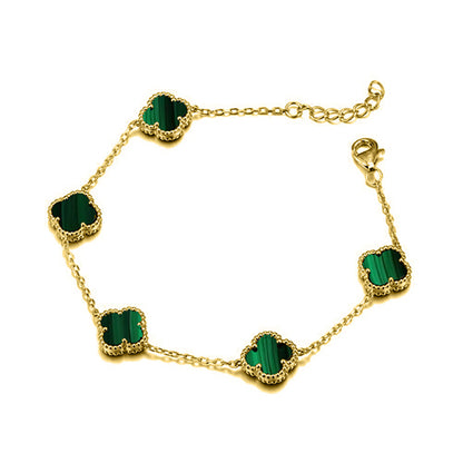 Gold-plated Silver  Clover Malachite Lucky Charm Bracelet 7-8.5" - ABB248-GP