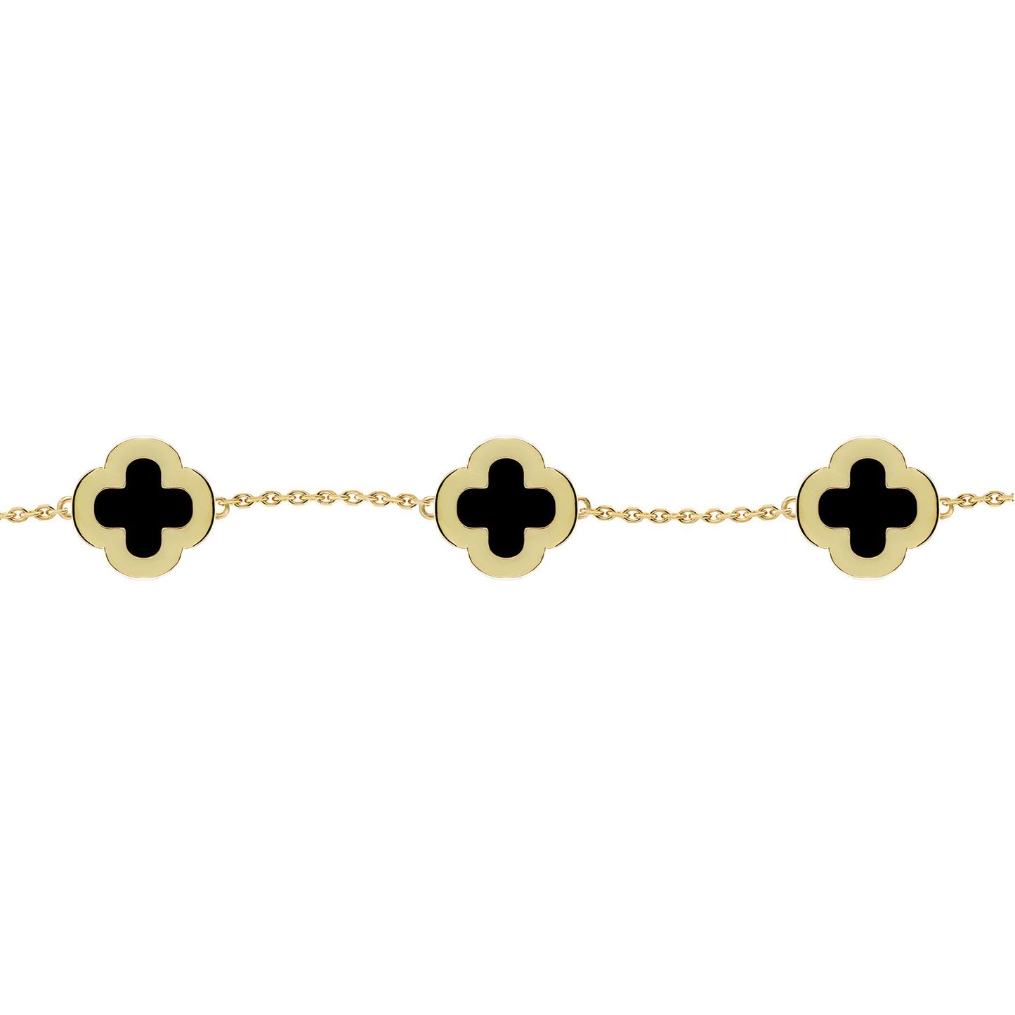 Gold-plated Silver  Clover Onyx CZ Lucky Charm 5 Bracelet 7-8.5" - ABB249-GP