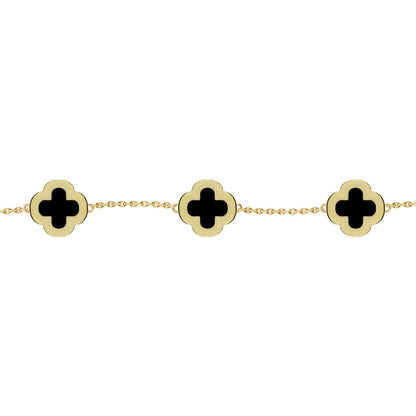Gold-plated Silver  Clover Onyx CZ Lucky Charm 5 Bracelet 7-8.5" - ABB249-GP