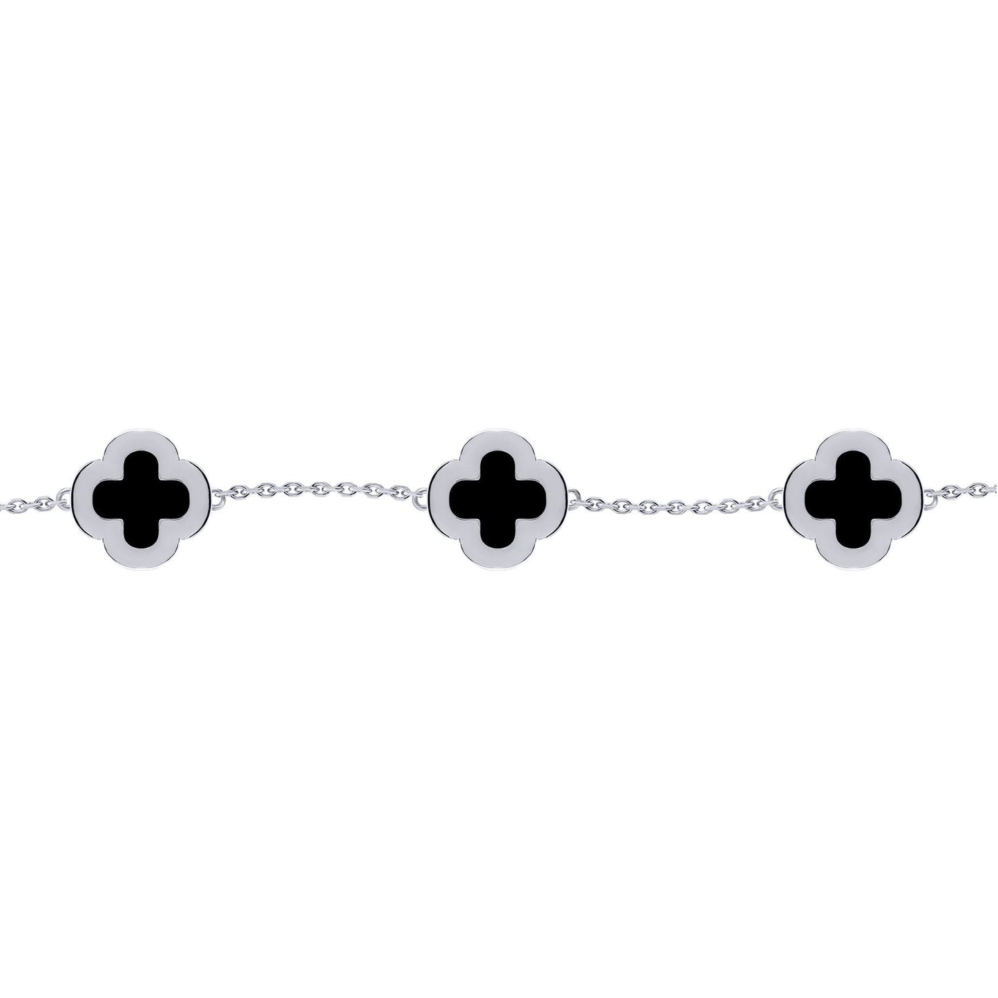 Silver  Clover Onyx CZ Halo Lucky Charm 5 Bracelet 7-8.5" - ABB249
