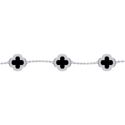 Silver  Clover Onyx CZ Halo Lucky Charm 5 Bracelet 7-8.5" - ABB249