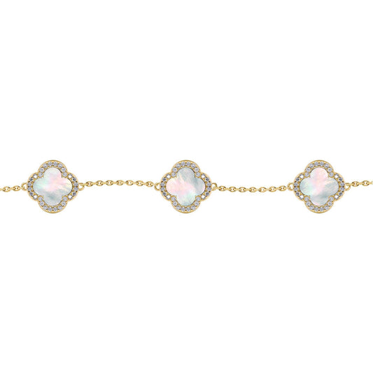Gold-plated Silver  Clover Mother of Pearl CZ Bracelet 7-8.5" - ABB250-GP