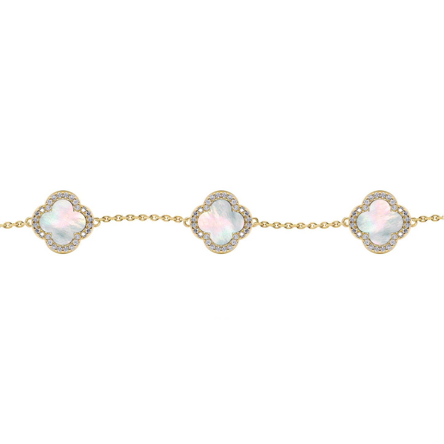 Gold-plated Silver  Clover Mother of Pearl CZ Bracelet 7-8.5" - ABB250-GP