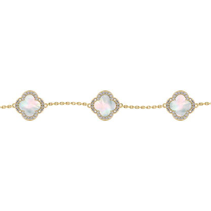 Gold-plated Silver  Clover Mother of Pearl CZ Bracelet 7-8.5" - ABB250-GP