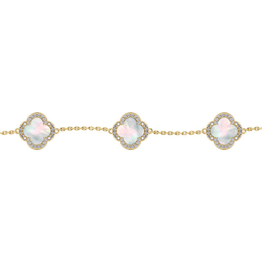 Gold-plated Silver  Clover Mother of Pearl CZ Bracelet 7-8.5" - ABB250-GP