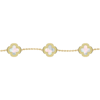 Gold-plated Silver  Clover Mother of Pearl CZ Bracelet 7-8.5" - ABB250-GP