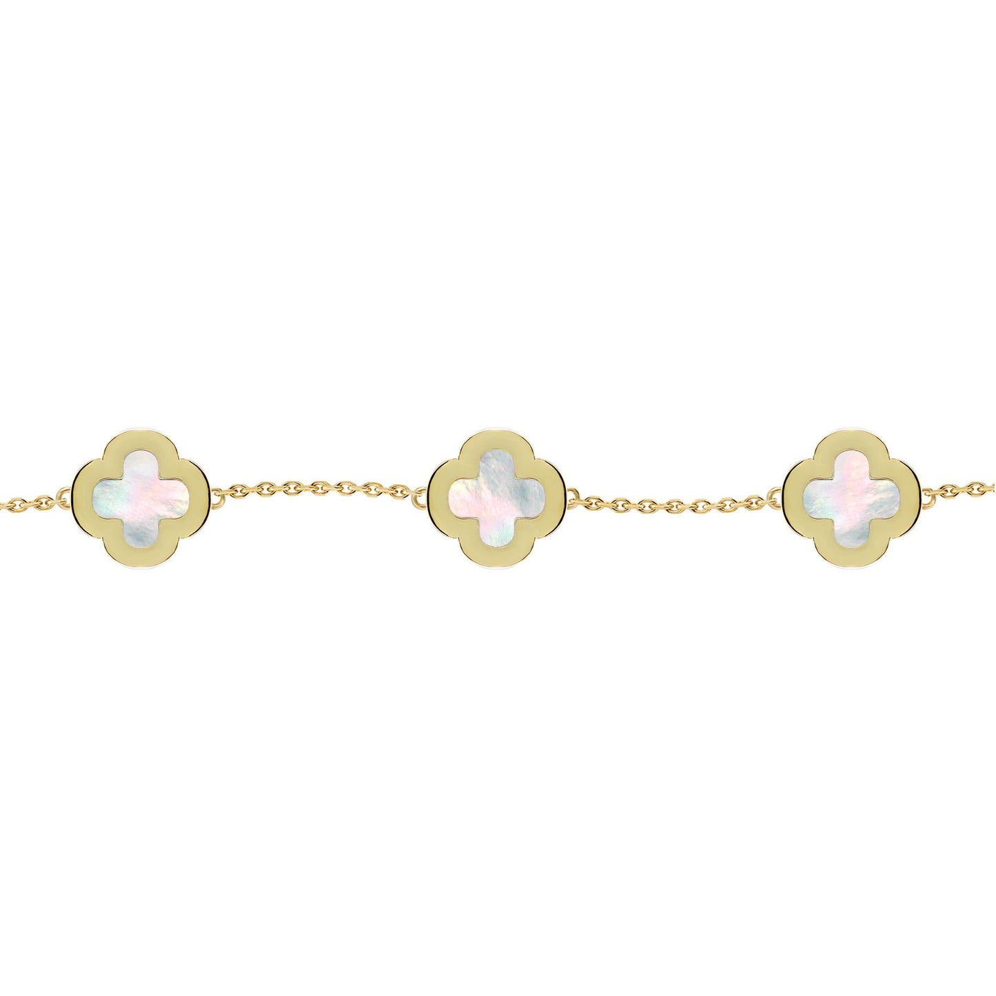 Gold-plated Silver  Clover Mother of Pearl CZ Bracelet 7-8.5" - ABB250-GP