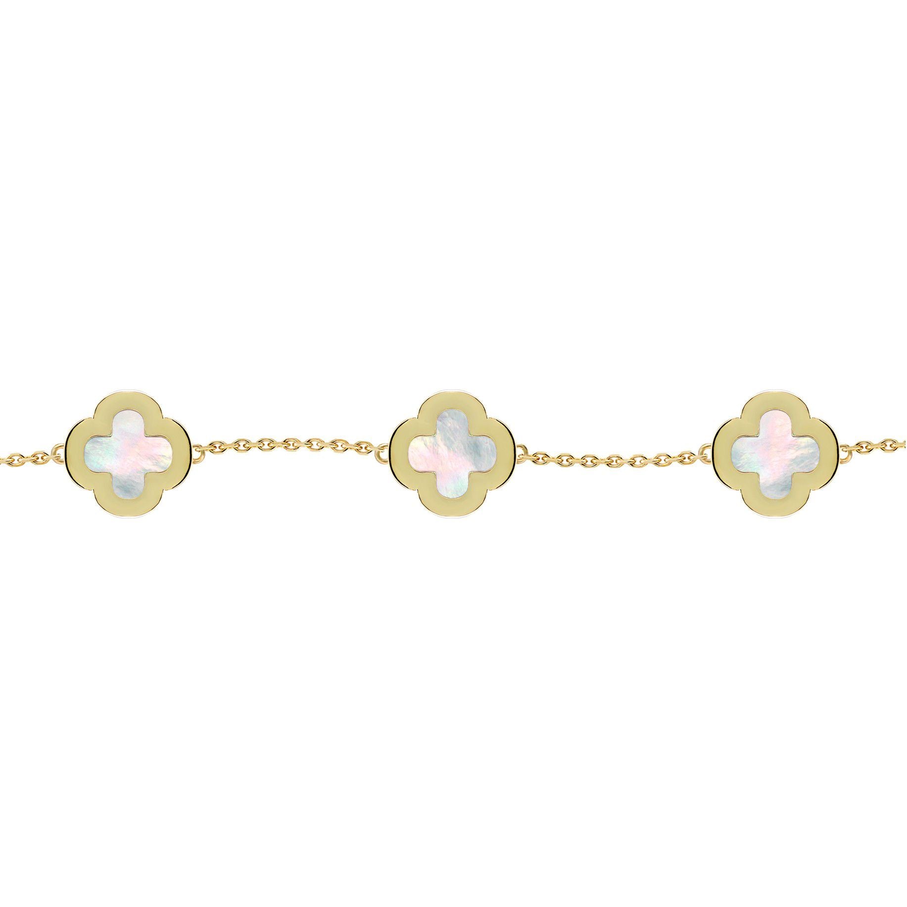 Gold-plated Silver  Clover Mother of Pearl CZ Bracelet 7-8.5" - ABB250-GP