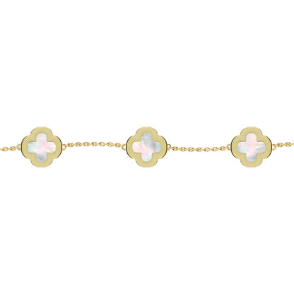 Gold-plated Silver  Clover Mother of Pearl CZ Bracelet 7-8.5" - ABB250-GP