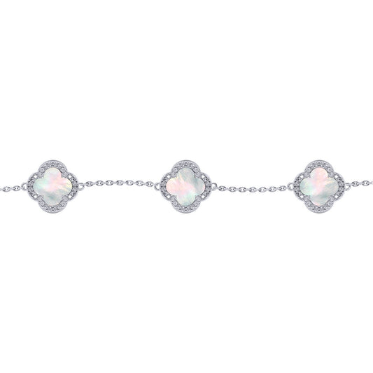 Silver Clover Mother of Pearl CZ Lucky Charm 5 Bracelet 7-8.5" - ABB250