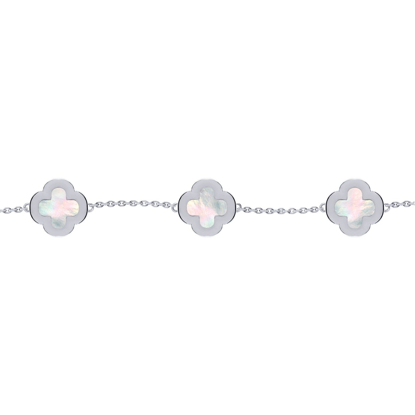 Silver  Clover Mother of Pearl CZ Lucky Charm 5 Bracelet 7-8.5" - ABB250