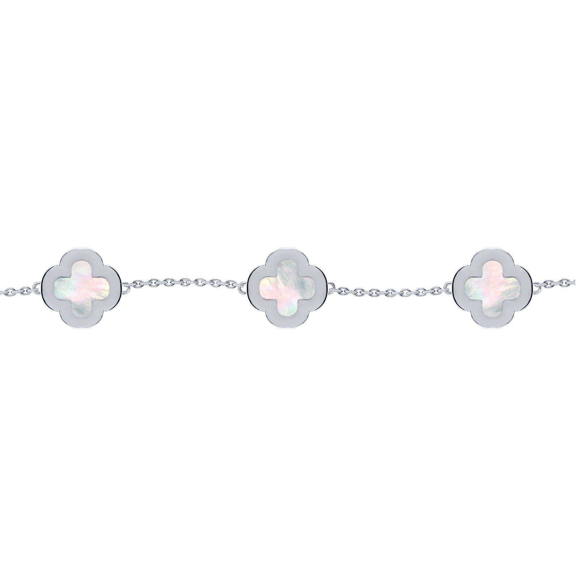 Silver  Clover Mother of Pearl CZ Lucky Charm 5 Bracelet 7-8.5" - ABB250