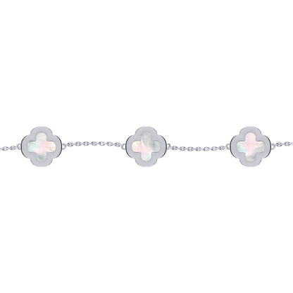 Silver  Clover Mother of Pearl CZ Lucky Charm 5 Bracelet 7-8.5" - ABB250