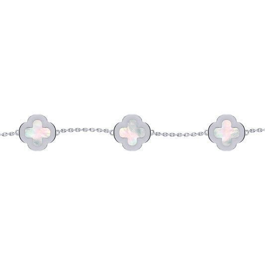 Silver  Clover Mother of Pearl CZ Lucky Charm 5 Bracelet 7-8.5" - ABB250