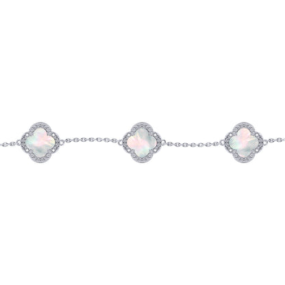 Silver  Clover Mother of Pearl CZ Lucky Charm 5 Bracelet 7-8.5" - ABB250