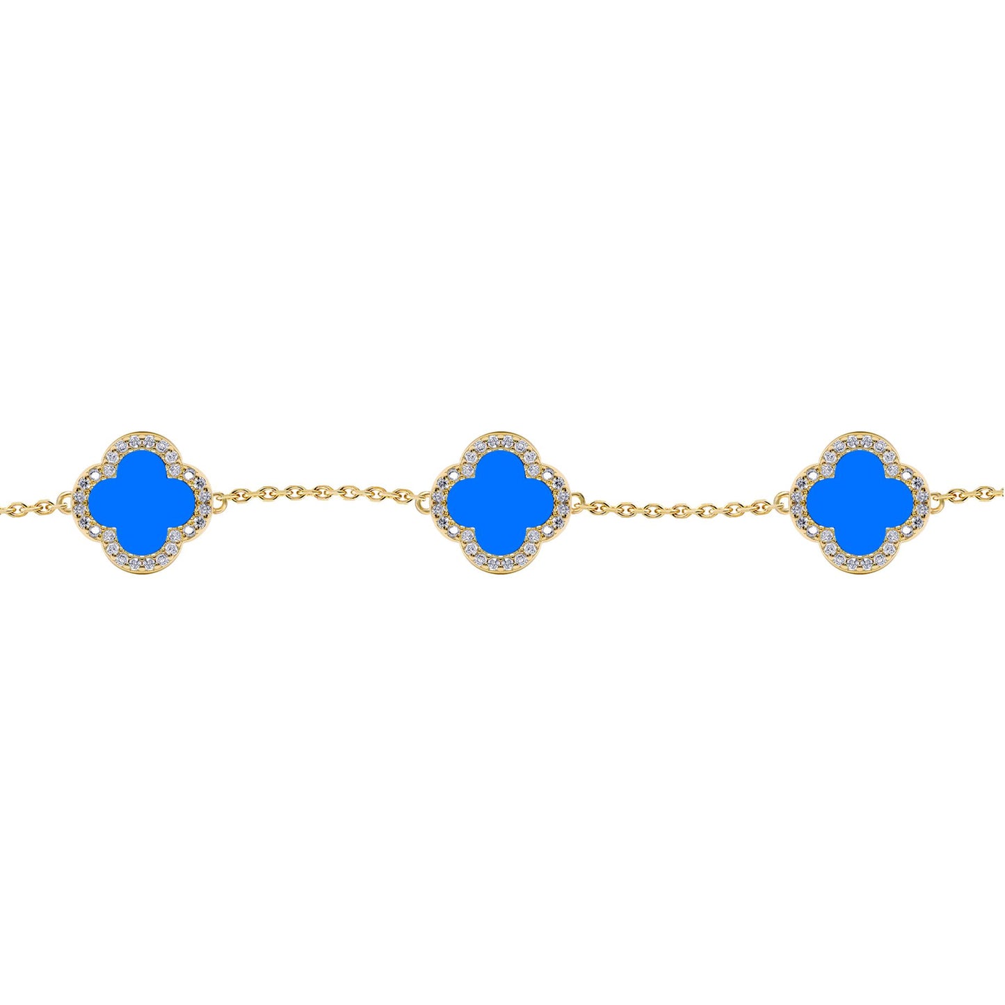 Gold-plated Silver  Clover Agate CZ Lucky Charm 5 Bracelet 7-8.5" - ABB251-GP