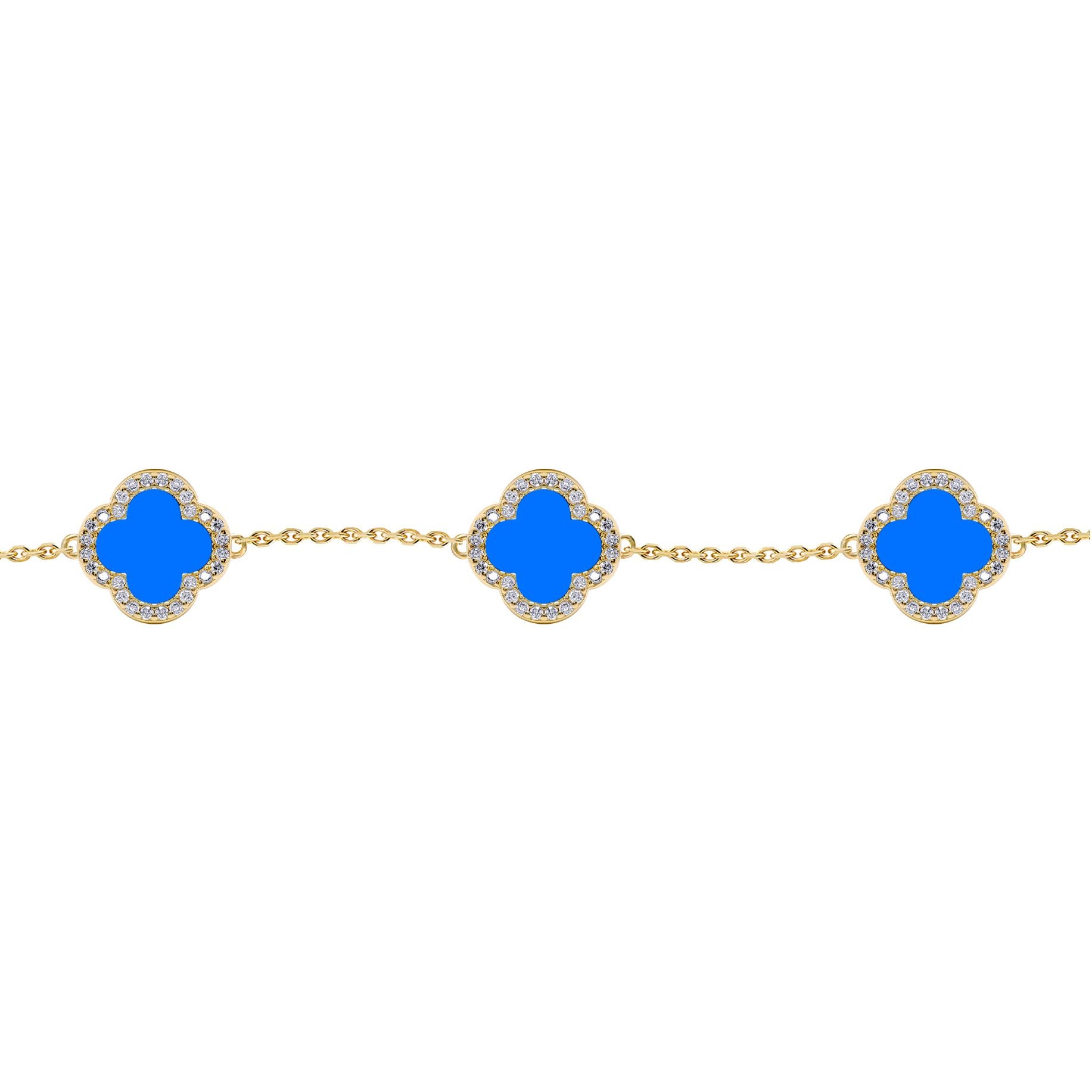 Gold-plated Silver  Clover Agate CZ Lucky Charm 5 Bracelet 7-8.5" - ABB251-GP