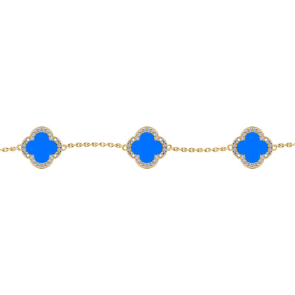 Gold-plated Silver  Clover Agate CZ Lucky Charm 5 Bracelet 7-8.5" - ABB251-GP