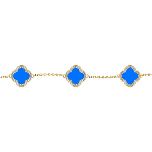 Gold-plated Silver  Clover Agate CZ Lucky Charm 5 Bracelet 7-8.5" - ABB251-GP