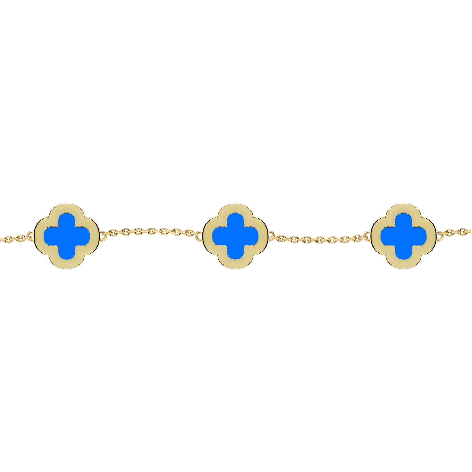 Gold-plated Silver  Clover Agate CZ Lucky Charm 5 Bracelet 7-8.5" - ABB251-GP