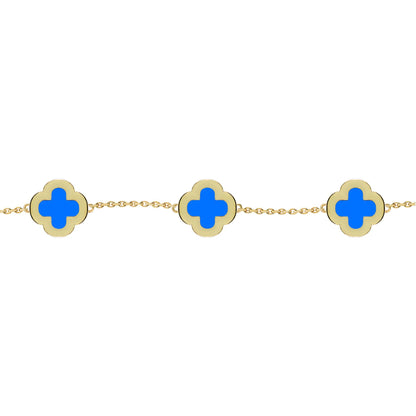Gold-plated Silver  Clover Agate CZ Lucky Charm 5 Bracelet 7-8.5" - ABB251-GP