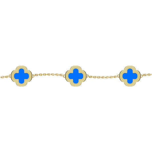 Gold-plated Silver  Clover Agate CZ Lucky Charm 5 Bracelet 7-8.5" - ABB251-GP