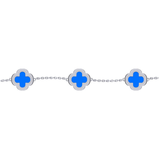 Silver  Clover Agate CZ Halo Lucky Charm 5 Bracelet 7-8.5" - ABB251