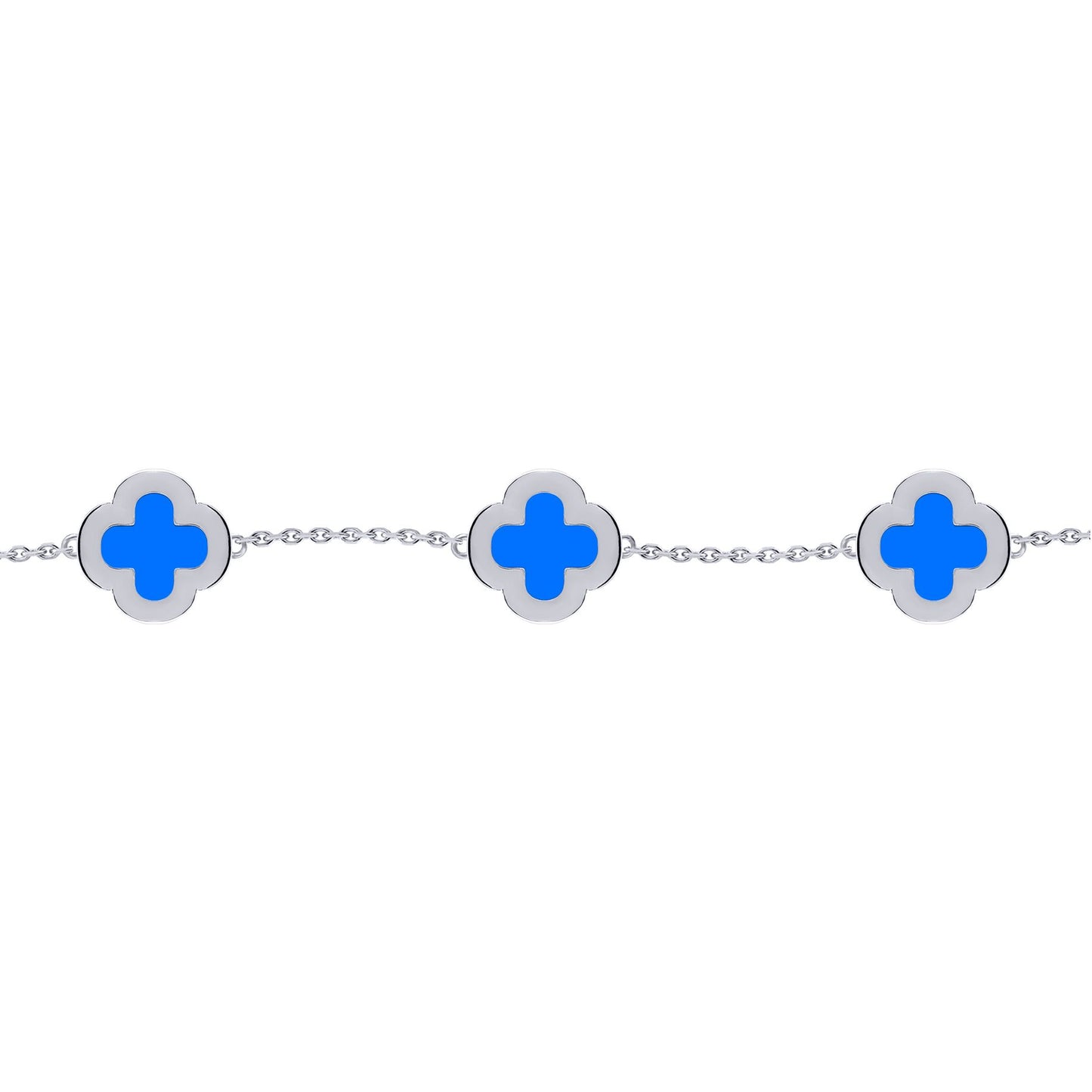 Silver  Clover Agate CZ Halo Lucky Charm 5 Bracelet 7-8.5" - ABB251