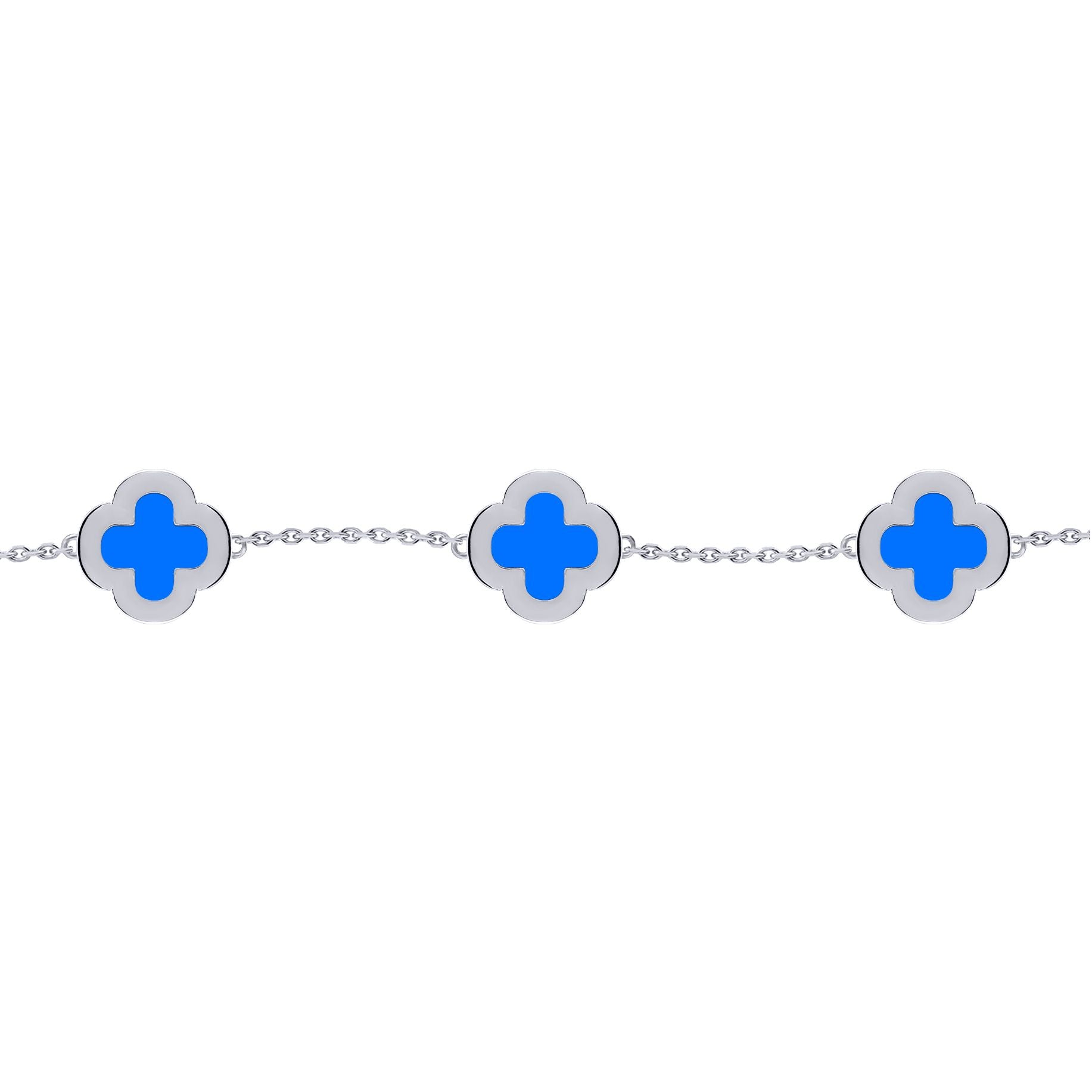 Silver  Clover Agate CZ Halo Lucky Charm 5 Bracelet 7-8.5" - ABB251