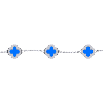 Silver  Clover Agate CZ Halo Lucky Charm 5 Bracelet 7-8.5" - ABB251