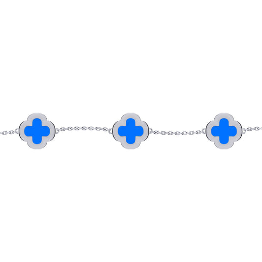 Silver  Clover Agate CZ Halo Lucky Charm 5 Bracelet 7-8.5" - ABB251