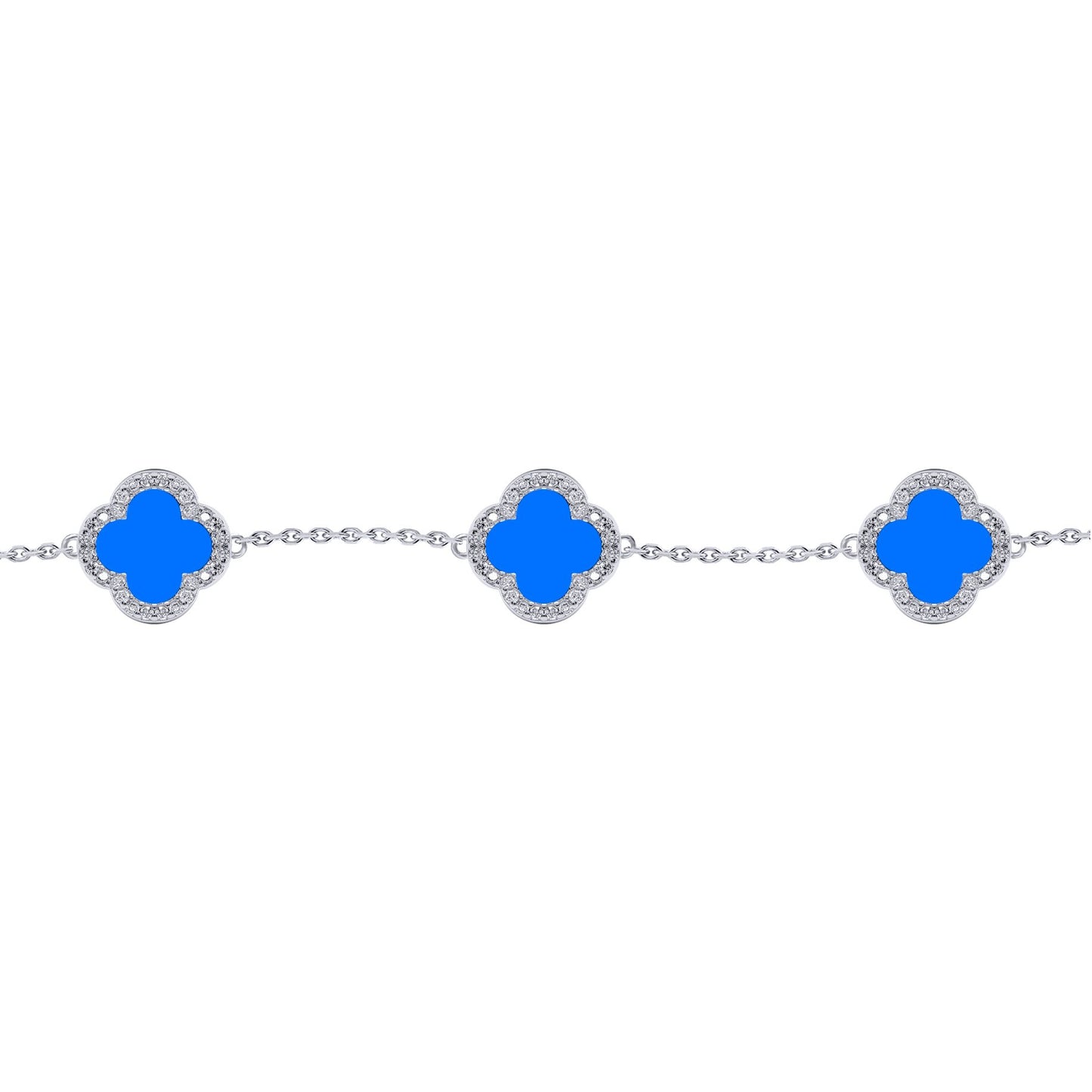 Silver  Clover Agate CZ Halo Lucky Charm 5 Bracelet 7-8.5" - ABB251