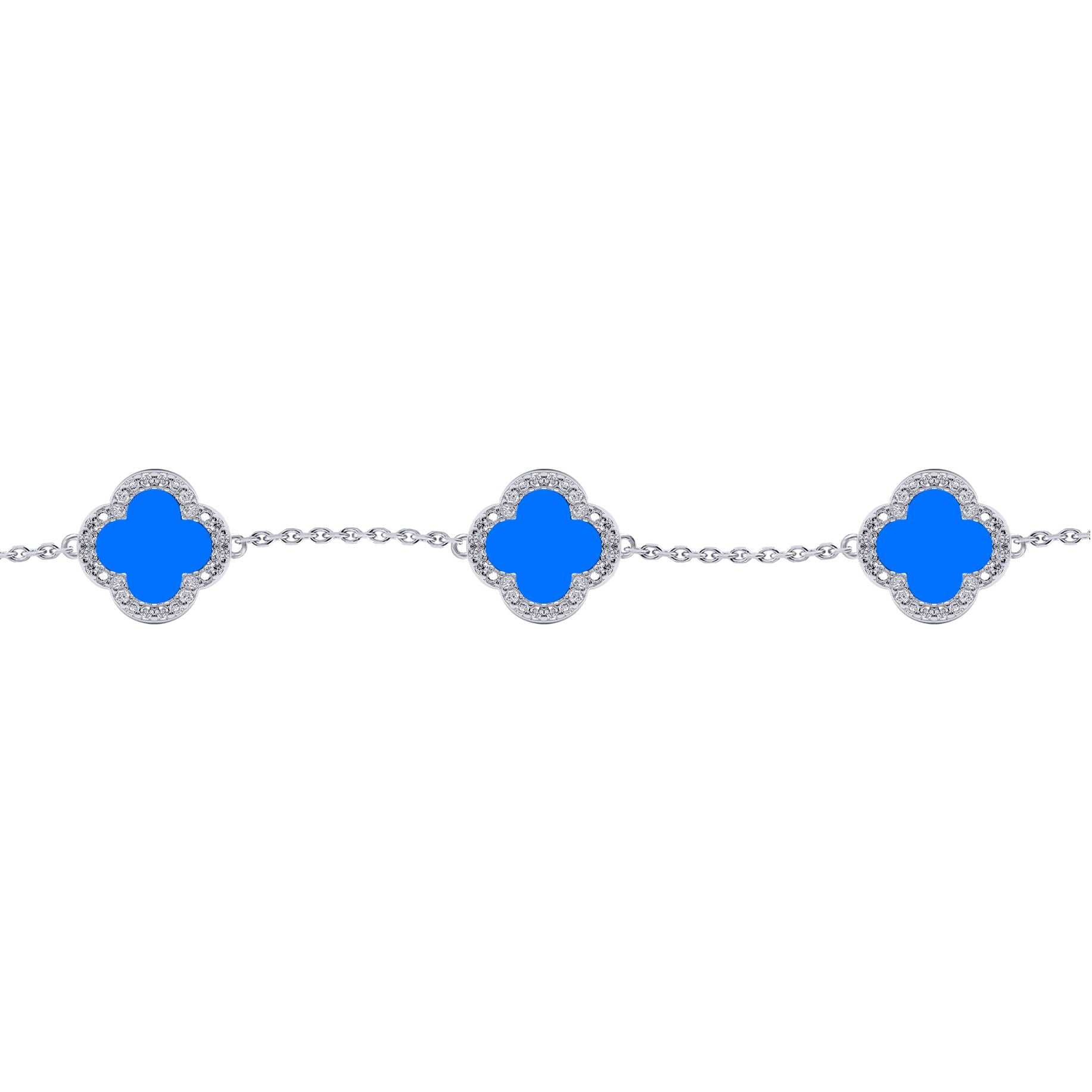 Silver  Clover Agate CZ Halo Lucky Charm 5 Bracelet 7-8.5" - ABB251