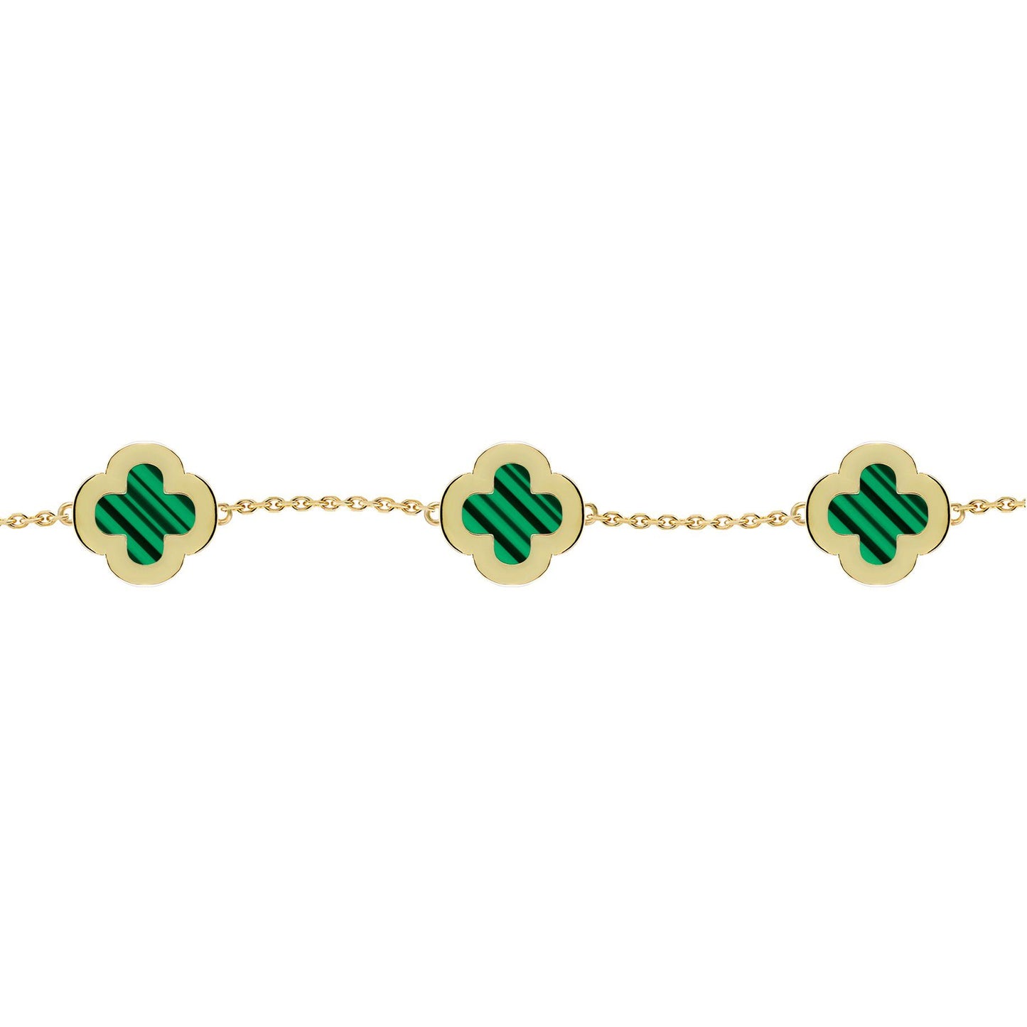Gold-plated Silver  Clover Malachite CZ Charm Bracelet 7-8.5" - ABB252-GP