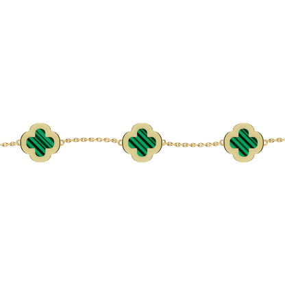Gold-plated Silver  Clover Malachite CZ Charm Bracelet 7-8.5" - ABB252-GP