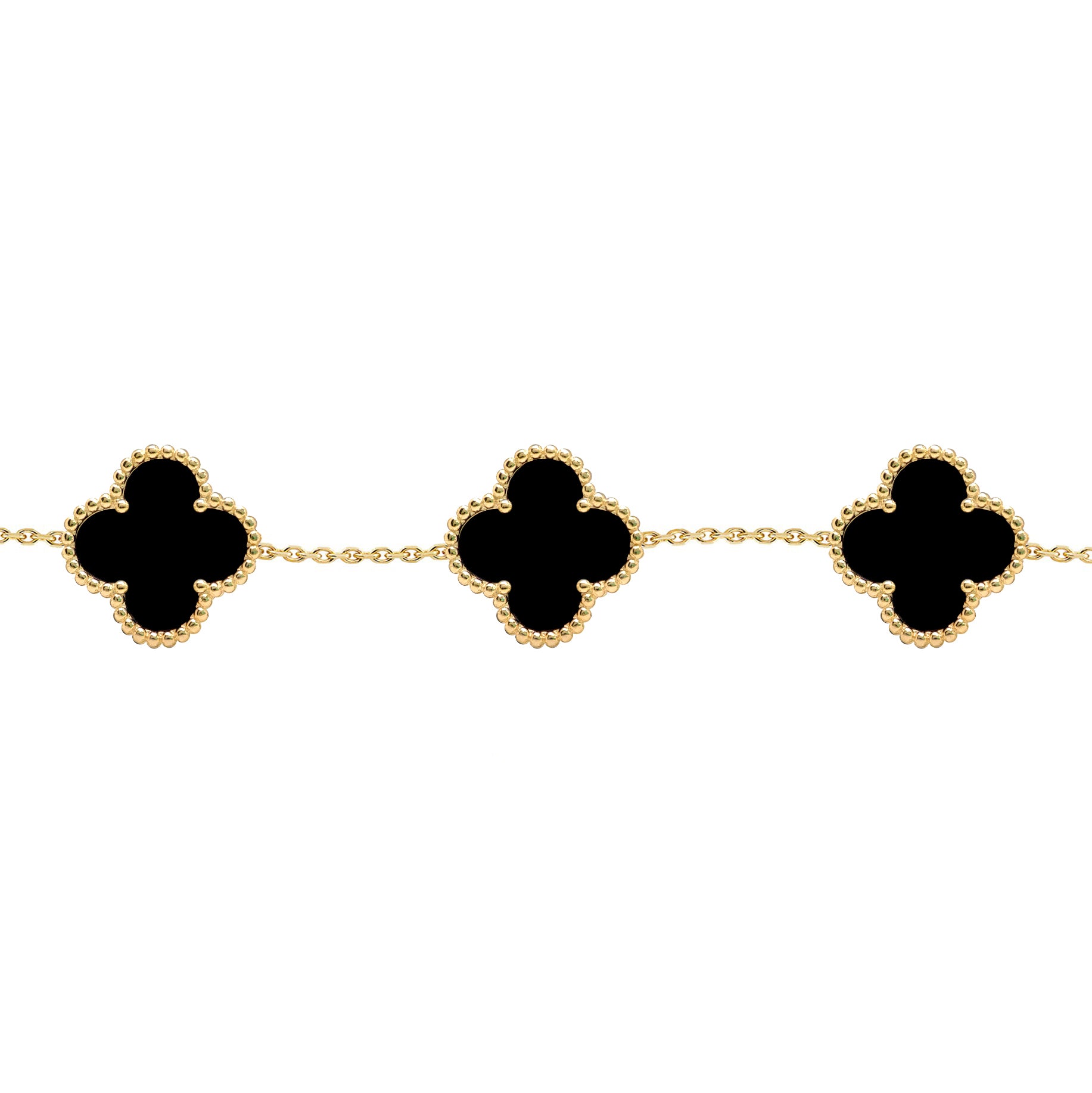 Gold-plated Silver  Black Clover Onyx Lucky Charm Bracelet 7-8.5" - ABB253-GP