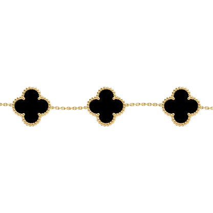 Gold-plated Silver  Black Clover Onyx Lucky Charm Bracelet 7-8.5" - ABB253-GP