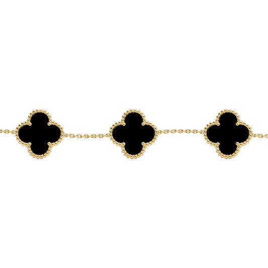 Gold-plated Silver  Black Clover Onyx Lucky Charm Bracelet 7-8.5" - ABB253-GP