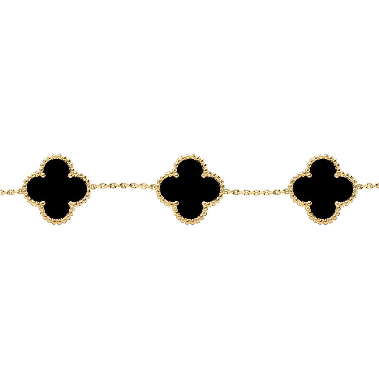 Gold-plated Silver  Black Clover Onyx Lucky Charm Bracelet 7-8.5" - ABB253-GP