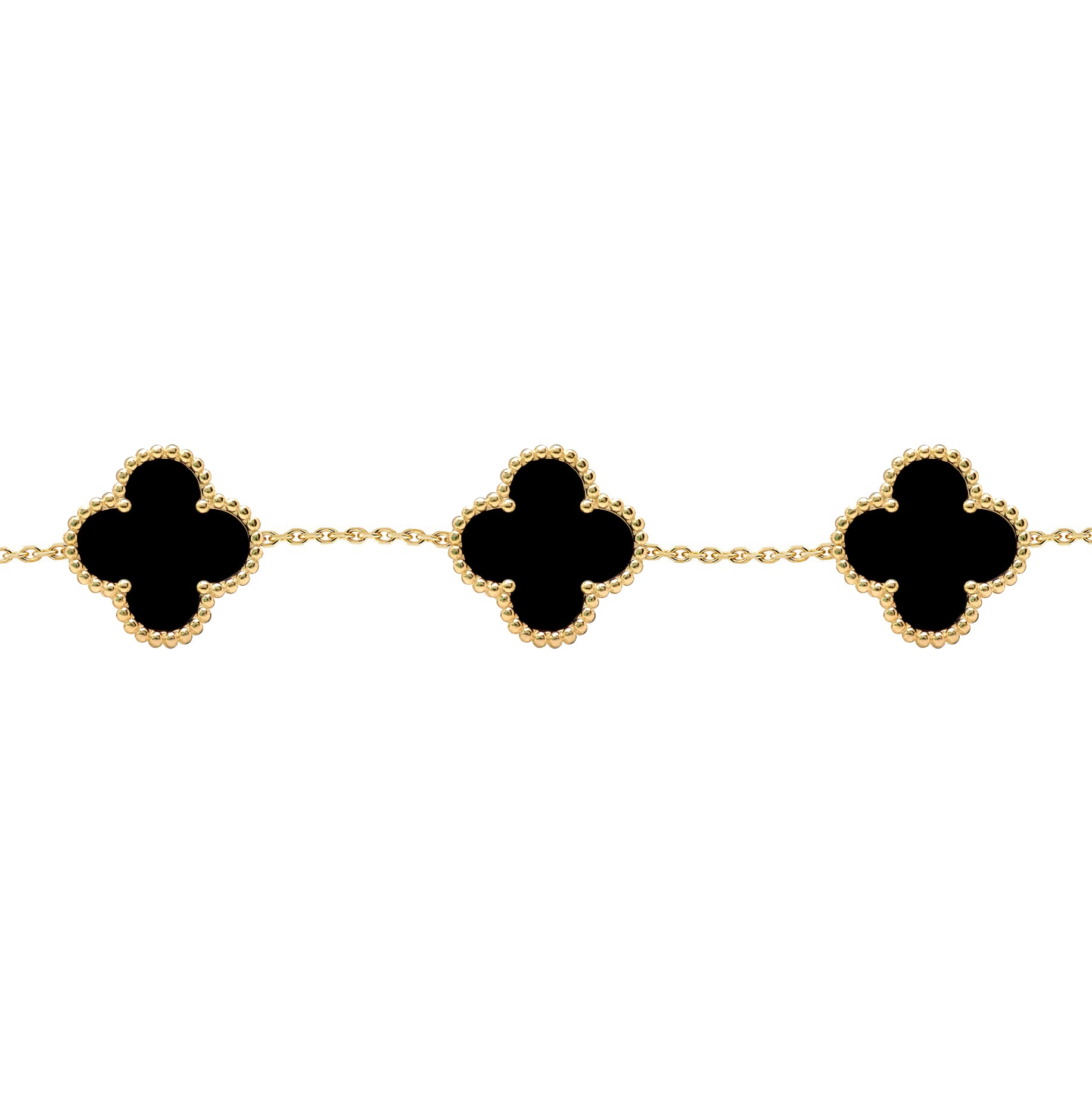 Gold-plated Silver  Black Clover Onyx Lucky Charm Bracelet 7-8.5" - ABB253-GP