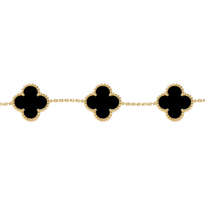 Gold-plated Silver  Black Clover Onyx Lucky Charm Bracelet 7-8.5" - ABB253-GP