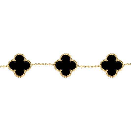 Gold-plated Silver  Black Clover Onyx Lucky Charm Bracelet 7-8.5" - ABB253-GP